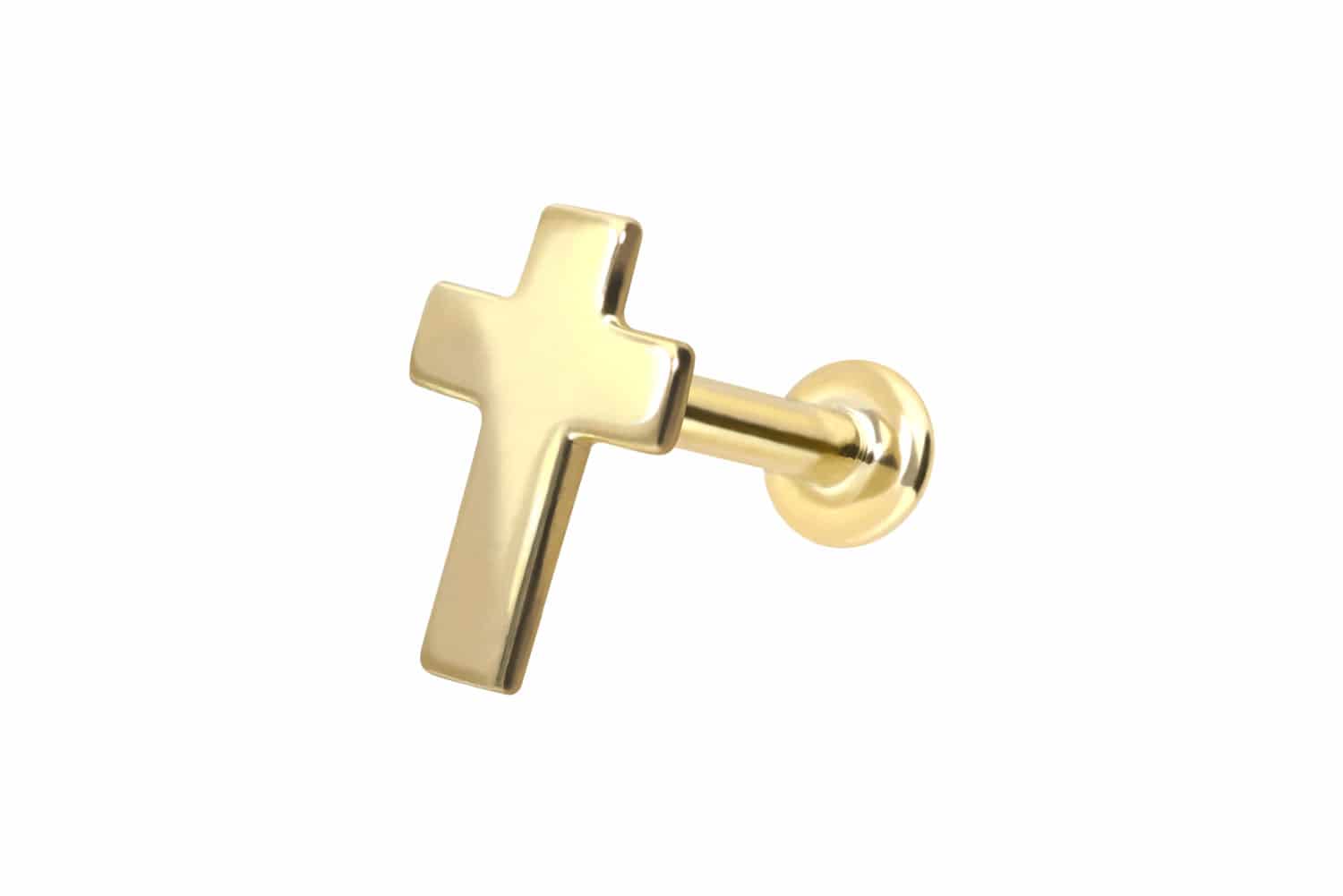 14 Karat Gold Labret Piercing mit Push Fit KREUZ